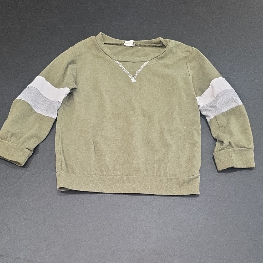 Kids Olive Sweatshirt with White and Gray Stripes